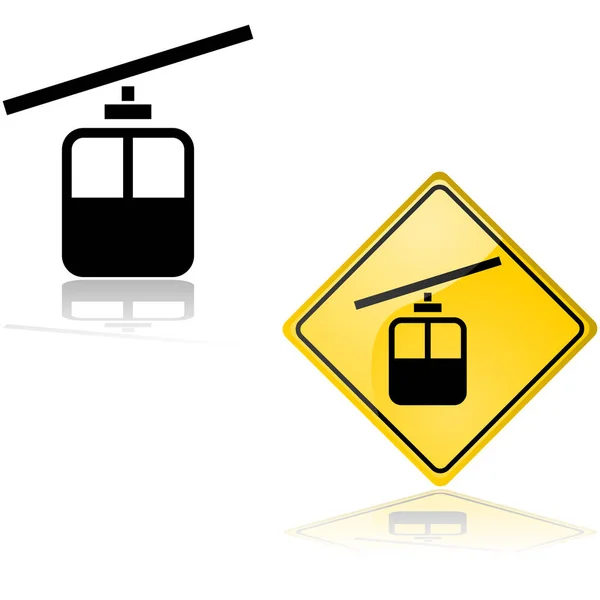 Icon Sign Showing Cable Car Reflected White — Stock Vector