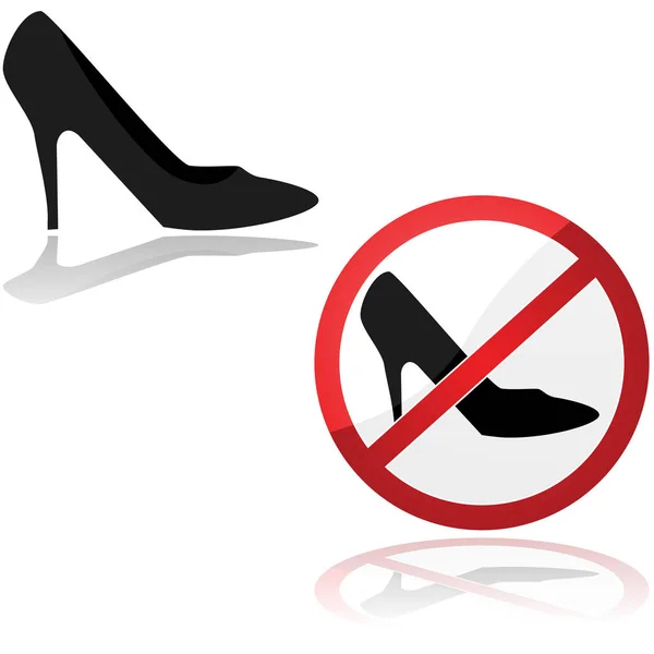 展示高跟鞋图标和禁止这类展示的标志的示例 — 图库矢量图片