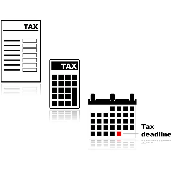显示不同税项的图标集 如税单 显示税项的计算器和显示报税截止日期的日历 — 图库矢量图片