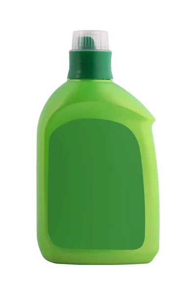 Preparación de botellas verdes vacías para detergente. Aislado — Foto de Stock