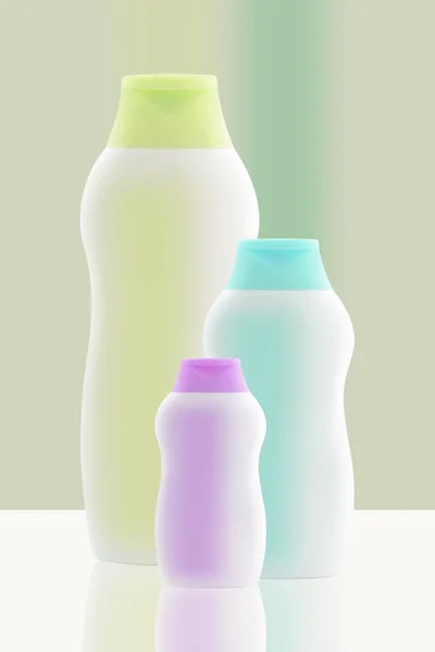 Preparación de tres frascos vacíos para detergente — Foto de Stock