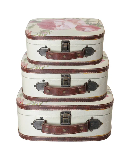 Retro-stijl - drie vintage kleine koffer stapel — Stockfoto