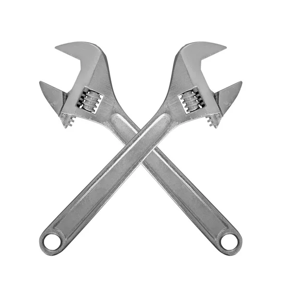 Two crossed adjustable spanner. Isolated — Stock Photo, Image