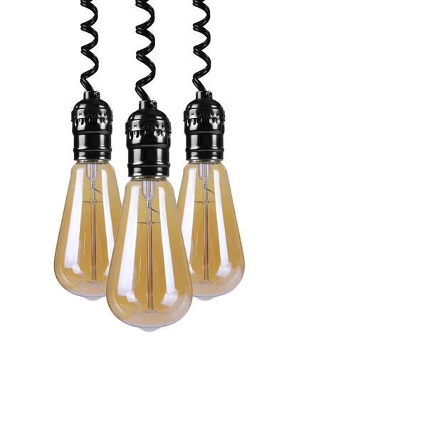 Three Incandescent light bulb hangs down on top — Stock Photo, Image