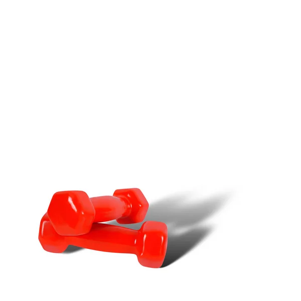 Deporte y fitness - Dos pesas rojas aisladas sobre un fondo blanco — Foto de Stock