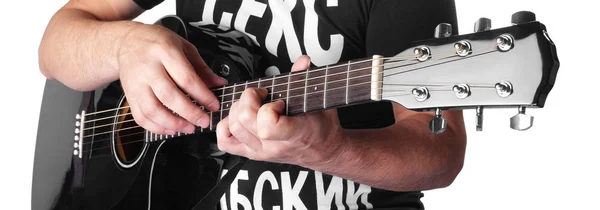 Muziek - zwarte elektrische gitaar speler snaar 7maj5 — Stockfoto