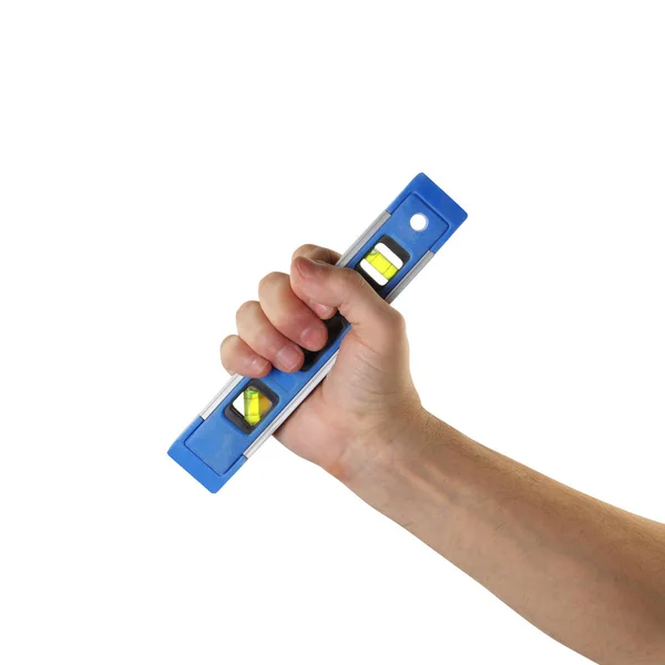 Obiecte instrument mâinile de acțiune - Mână Spirit nivel lucrător. Izolat — Fotografie, imagine de stoc