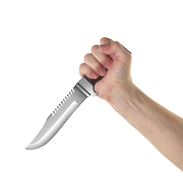 Nesneleri eller eylem - el Survival knife göl kenarında tutar. — Stok fotoğraf