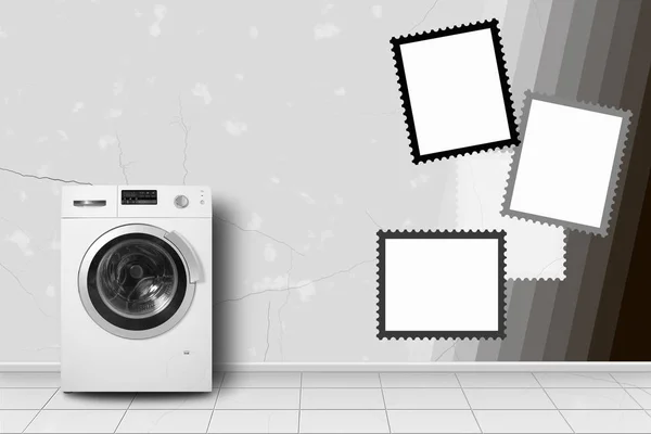 가전-홈 인테리어에 세탁기 프레임 벽 — 스톡 사진