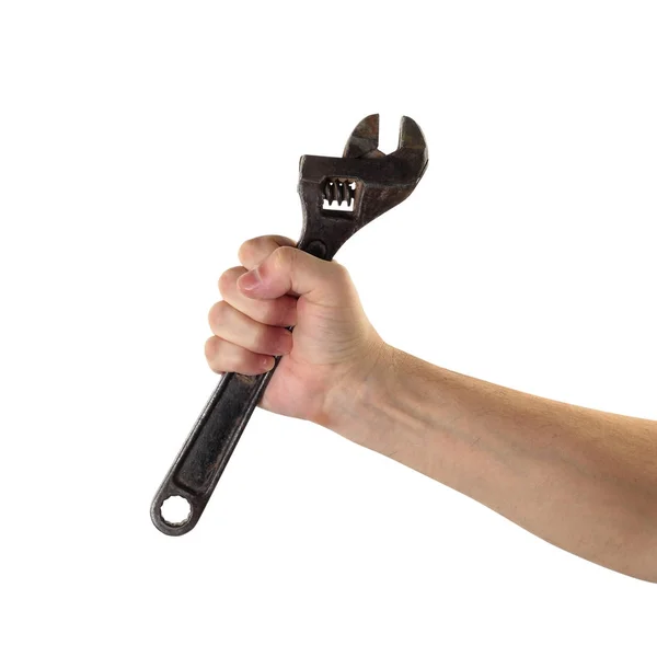 Knop objecten handen actie - Hand Verstelbare moersleutel werknemer. Isol Rechtenvrije Stockfoto's