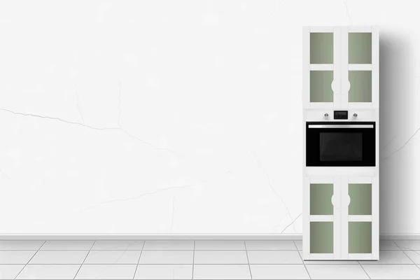 Home appliance - Kitchen case with an oven in front of white wal — Stock Photo, Image