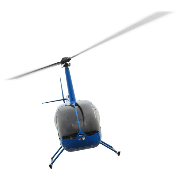 Aeronave - Blue Helicopter voo fundo branco — Fotografia de Stock