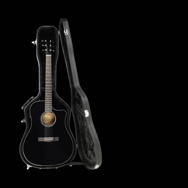 Instrumento musical - Guitarra acústica estuche duro aislado negro ba — Foto de Stock