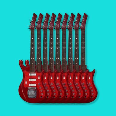 Müzik aleti - elektrik gitar mavi bir arka plan üzerinde