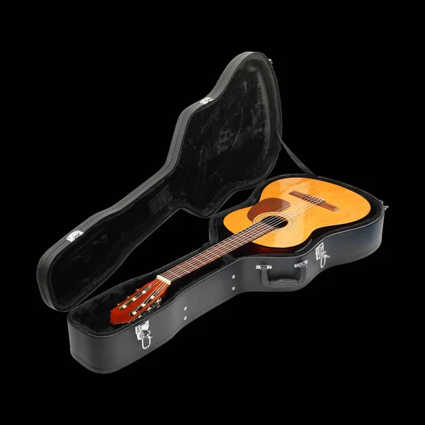 Instrument muzyczny - Classic gitara twardy case czarne tło — Zdjęcie stockowe