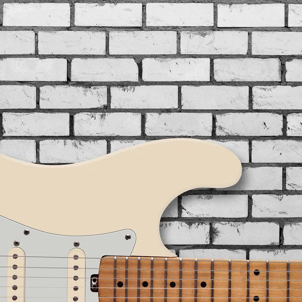 Hudební nástroj - silueta elektrická kytara cihlová zeď — Stock fotografie