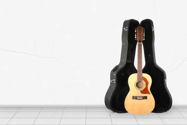 Домашній інтер'єр - вид спереду дванадцятиструнна акустична гітара жорсткий c — стокове фото