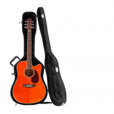 Musical instrument - Orange acoustic guitar hard case isolated w clipart