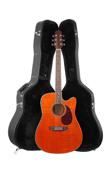 Muziekinstrument - Front weergave oranje akoestische gitaar in harde c — Stockfoto