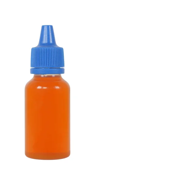Botella Pequeña Con Tapa Azul Líquido Oscuro Dentro Fondo Blanco — Foto de Stock