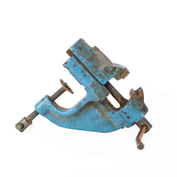 Metalwork Tool Blue Rusty Old Vise White Background Royalty Free Stock Photos