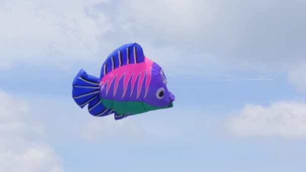 Ένα ψάρι σε σχήμα χαρταετού πετάει στον ουρανό — Αρχείο Βίντεο