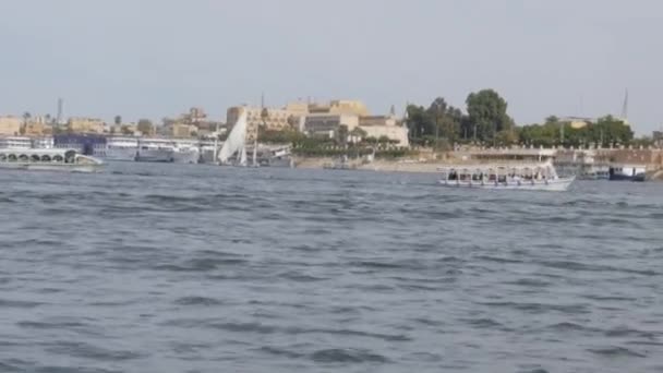Μηχανοκίνητα σκάφη πλέουν κατά μήκος του ποταμού Νείλου — Αρχείο Βίντεο