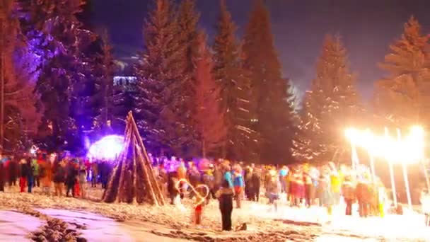 Celebrazione Del Nuovo Anno Una Radura Forestale — Video Stock