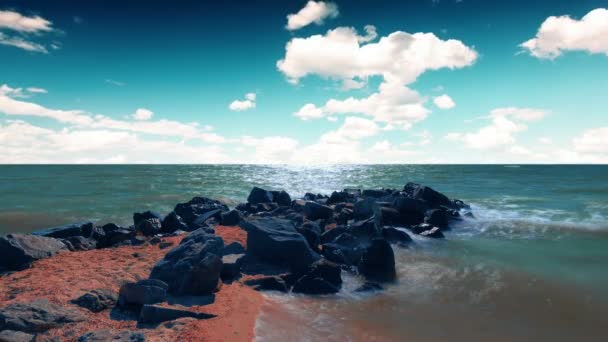 Deniz Manzarası Ağır Çekim Dalgaları Gökyüzü Timelapse — Stok video