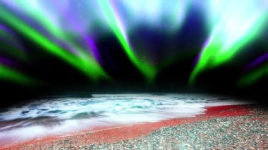 dalgalar deniz ve Kuzey ışıkları