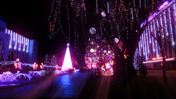 Karácsonyi Utca Újévi Lassított Felvétel — Stock videók