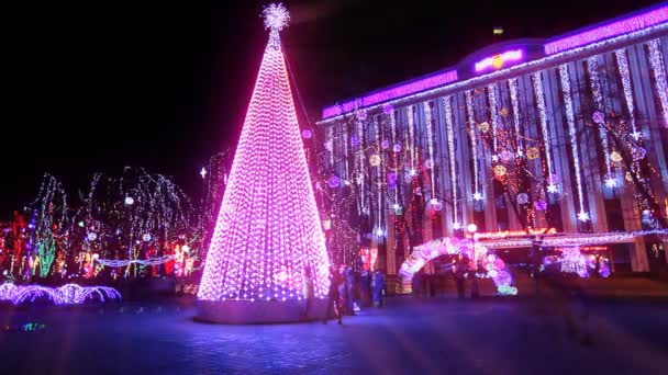 Kerststraat Nieuwjaar Slow Motion — Stockvideo