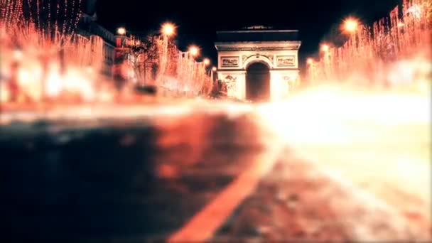 Francia París Noviembre 2018 Arco Triunfo Campos Elíseos Tráfico Noche — Vídeo de stock
