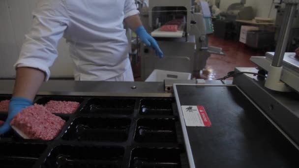 Forcemeat packing pork — Stock Video