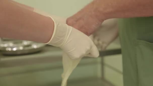 Доктор надевает перчатки — стоковое видео
