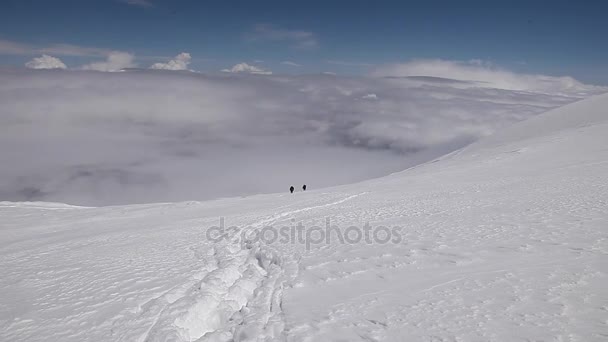 Alpinistas na encosta norte do elbrus — Vídeo de Stock