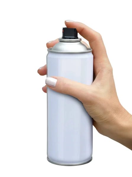 Spray de aerossol na mão feminina — Fotografia de Stock