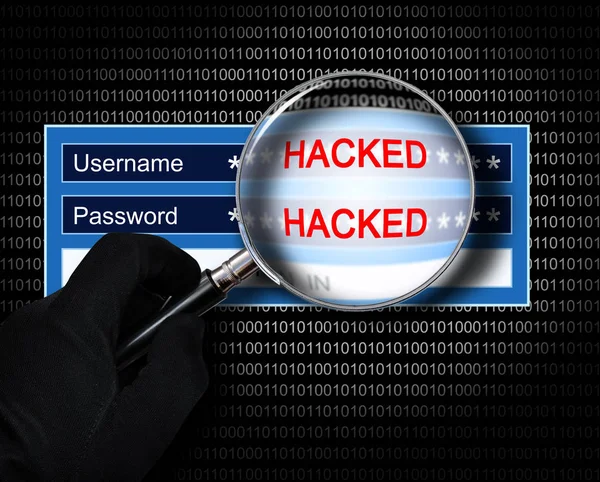 コンピューター上でユーザー名とパスワードのハッキング ストック画像