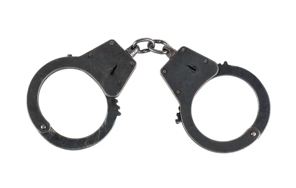 Black handcuffs on white — Stock Photo, Image