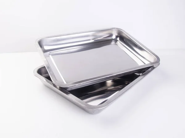 Tray or metal baking tray on background. — Stock Photo, Image