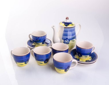 arka plan üzerinde çay seti veya antik porselen çay seti.