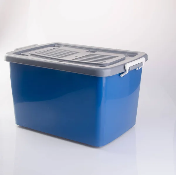 Box or plastic storage container box on background. — Stock Photo, Image