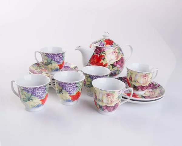 Conjunto de chá ou conjunto de chá de porcelana antiga no fundo . — Fotografia de Stock