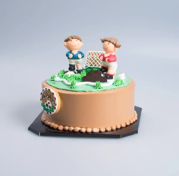 ケーキや背景にサッカー ケーキ. — ストック写真