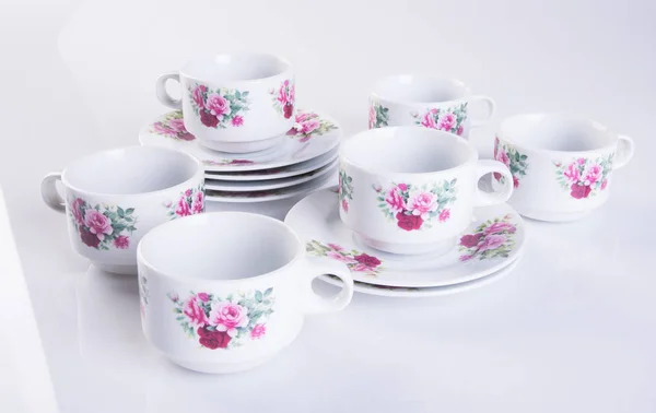 Tea set or porcelain tea set on background. — Stock Photo, Image