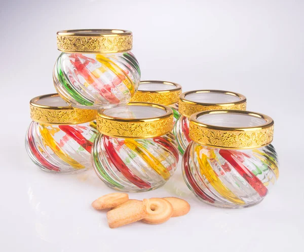 Jar or glass jar with cookies on the background. — Stock Photo, Image