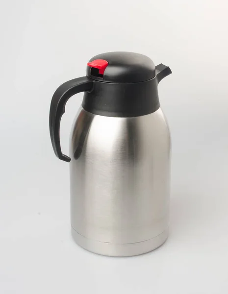 Thermo or Thermo flask from stainless stee on background. — Stock Photo, Image