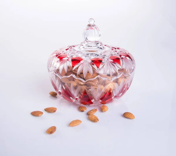 Almond or Almond in jar on the background. — Stock Photo, Image