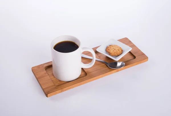 Кофе Кофе Печеньем Заднем Плане — стоковое фото