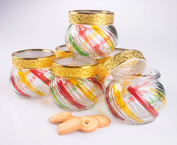 Jar or glass jar with cookies on the background. — Stock Photo, Image